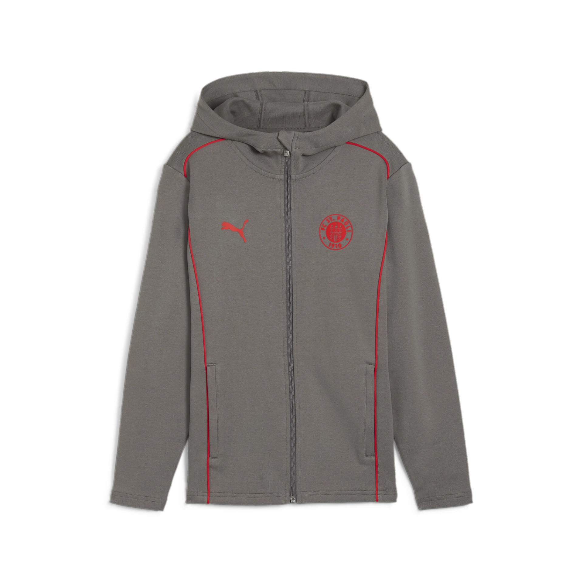 PUMA FCSP_Casuals_Hooded_Jkt_Jr 778732 006 FLAT MEDIUM GRAY-PUMA RED