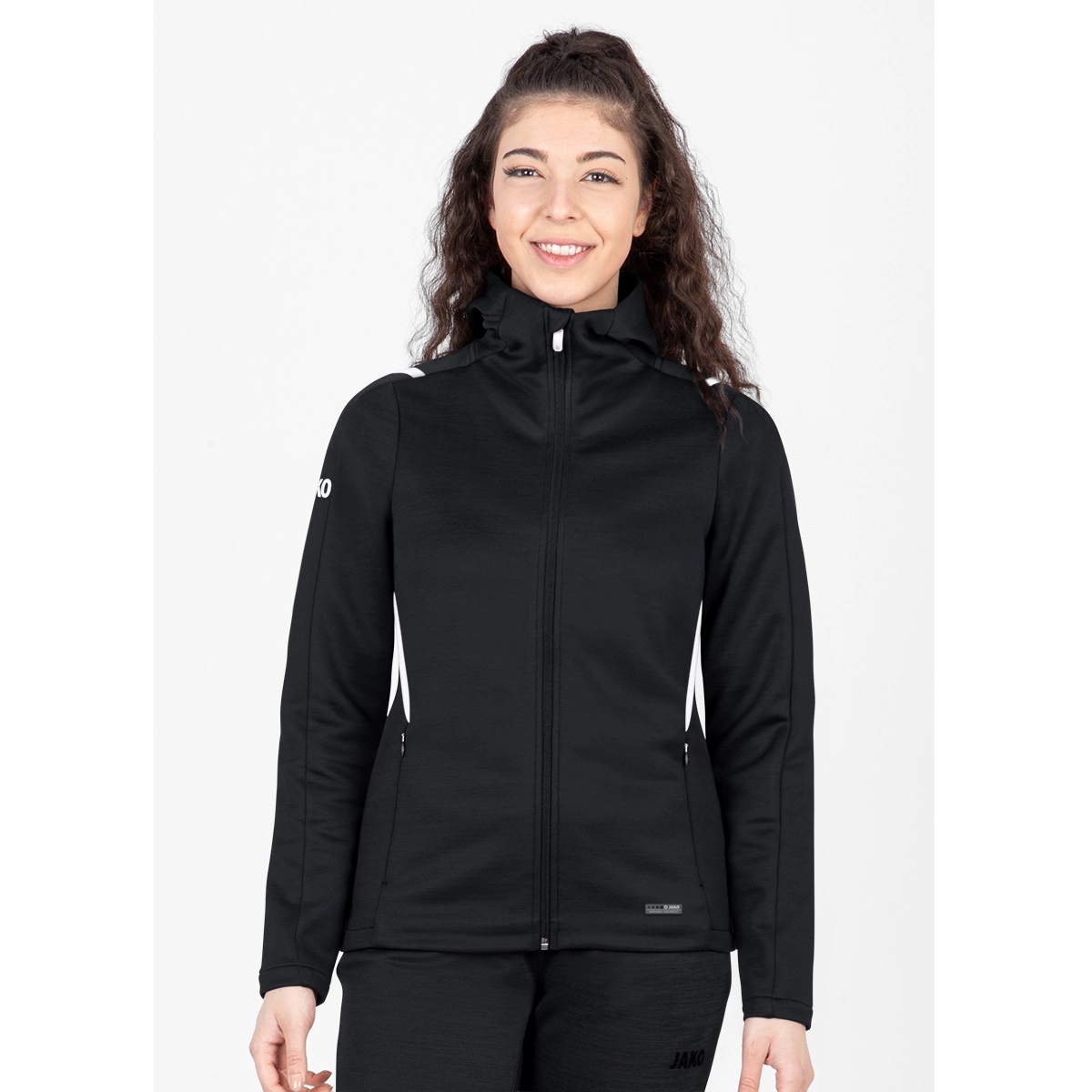 JAKO Freizeitjacke_Challenge_mit_Kapuze 9821 501 schwarz meliert/weiß