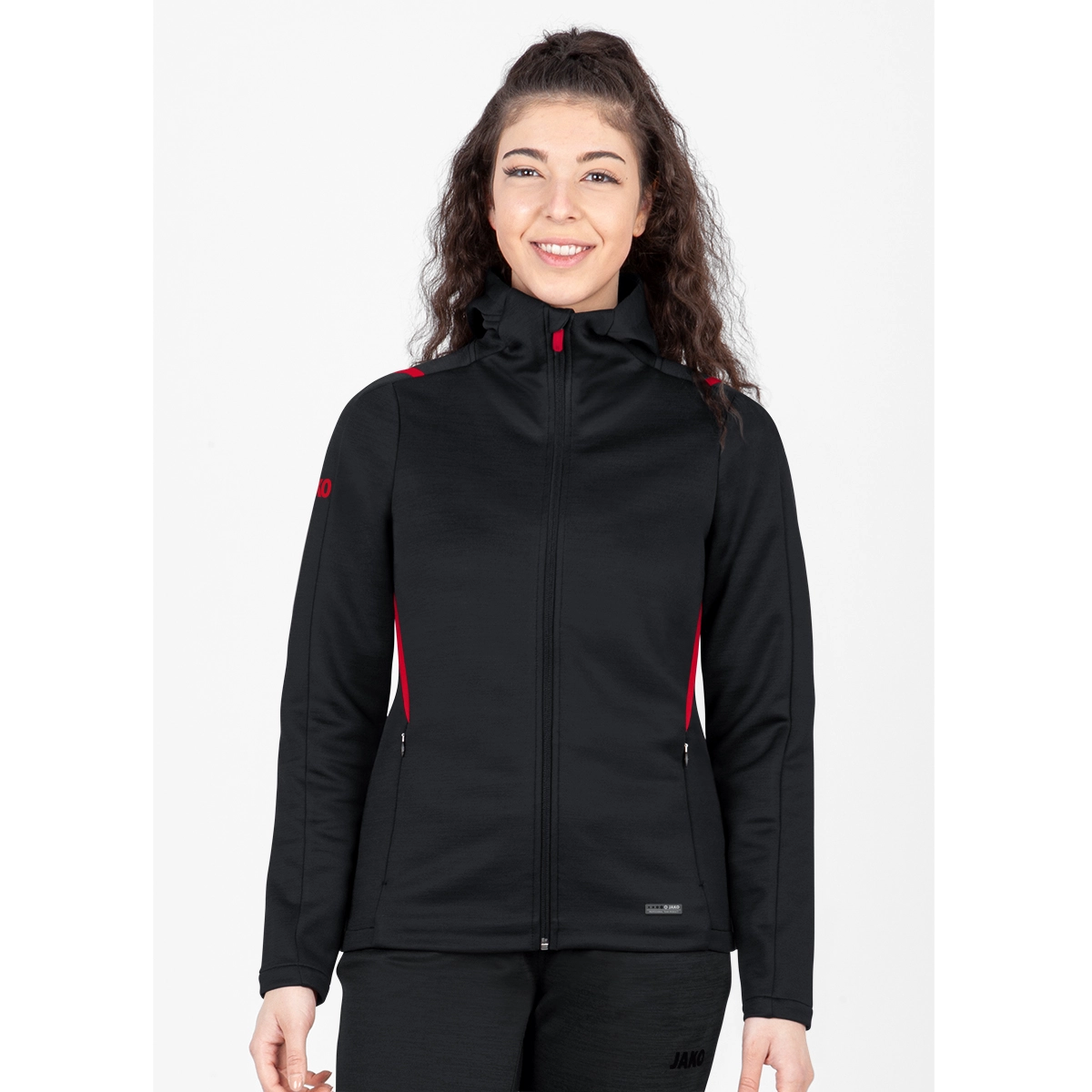 JAKO Freizeitjacke_Challenge_mit_Kapuze 9821 502 schwarz meliert/rot