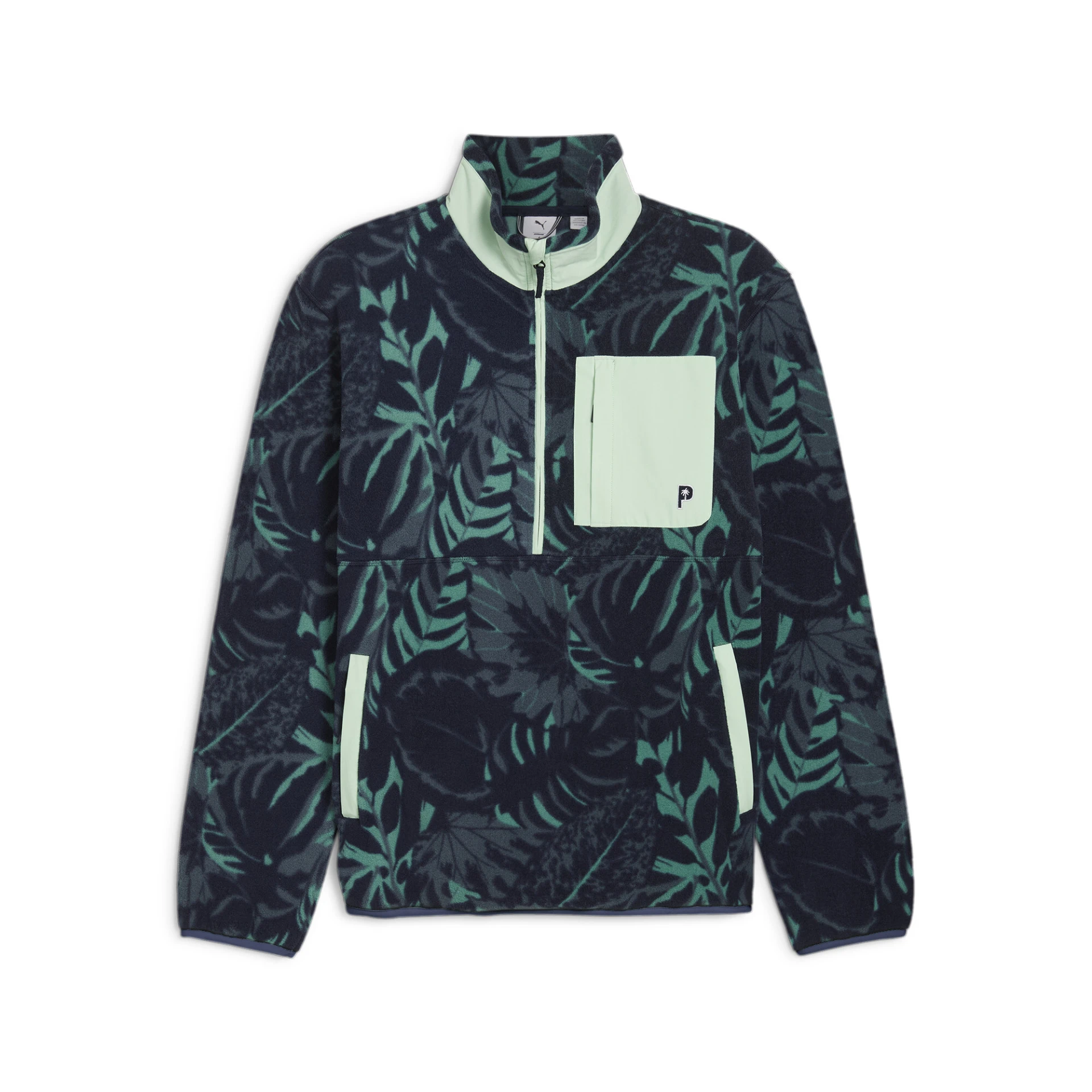 PUMA x_PTC_HALF_ZIP_PALM_FLEECE 626833 001 Deep Navy-Sparkling Green