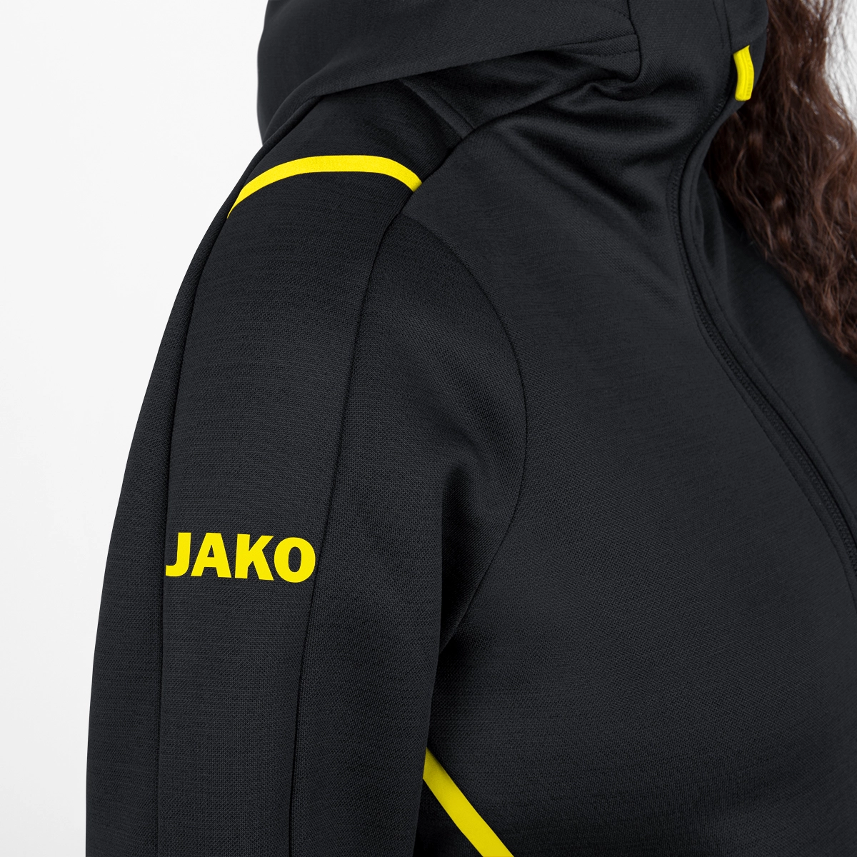 JAKO Freizeitjacke_Challenge_mit_Kapuze 9821 505 schwarz meliert/citro