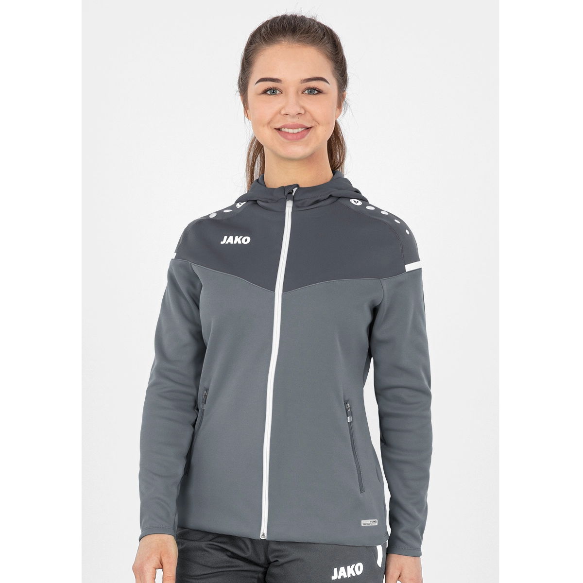 JAKO Kapuzenjacke_Champ_20 6820D 40 steingrau/anthra light