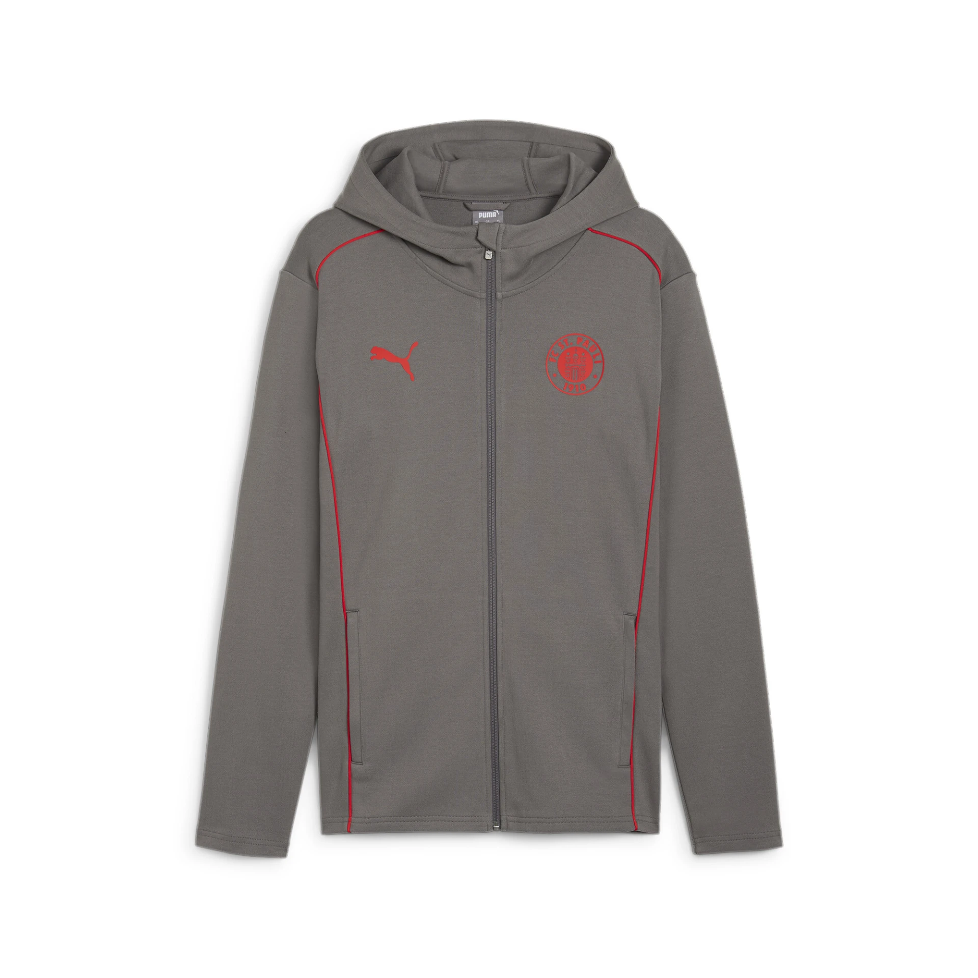 PUMA FCSP_Casuals_Hooded_Jkt 778731 006 FLAT MEDIUM GRAY-PUMA RED