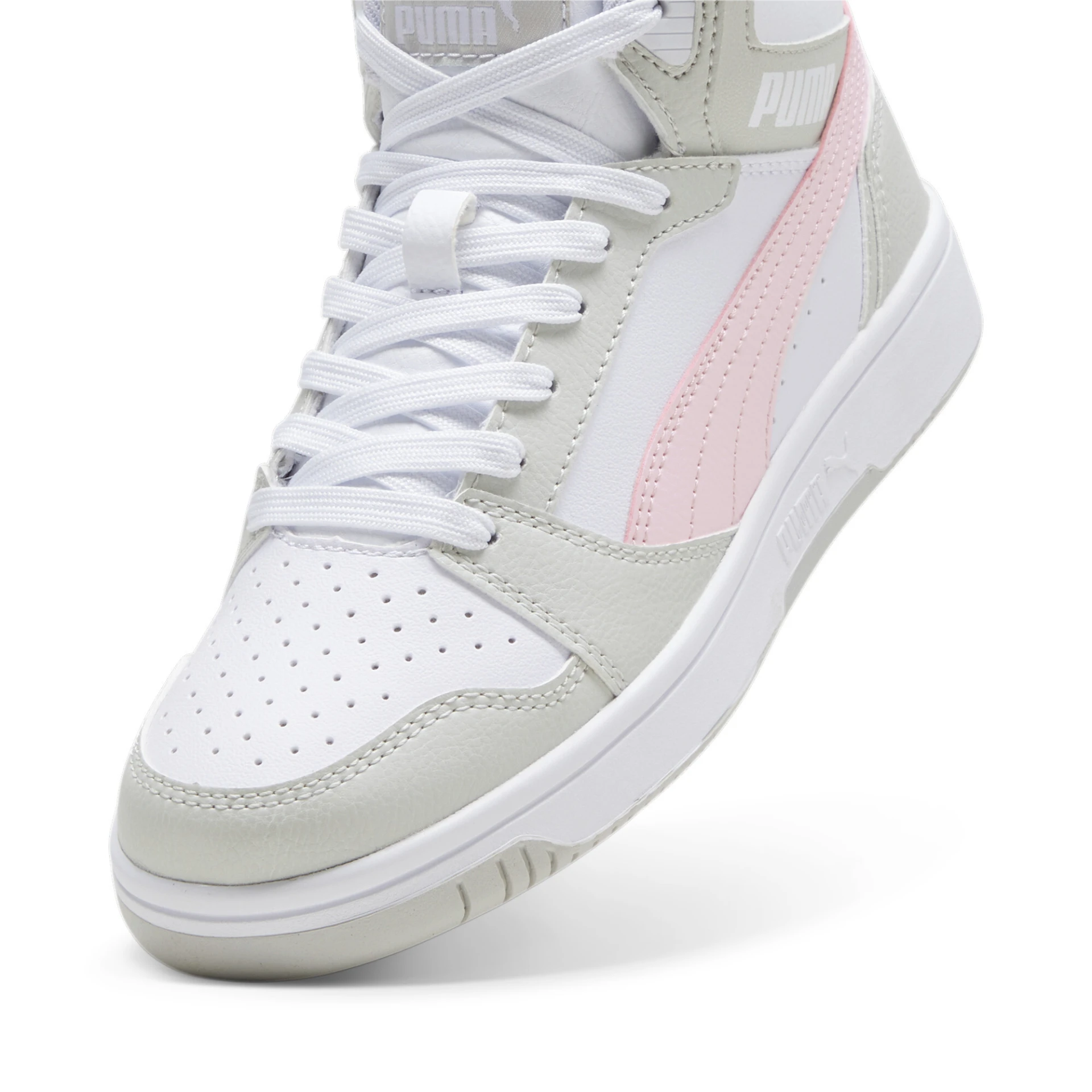 PUMA Puma_Rebound_V6_Mid_Jr 393831 004 PUMA WHITE-FROSTY PINK-SED