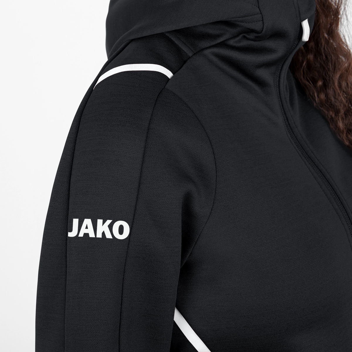 JAKO Freizeitjacke_Challenge_mit_Kapuze 9821 501 schwarz meliert/weiß